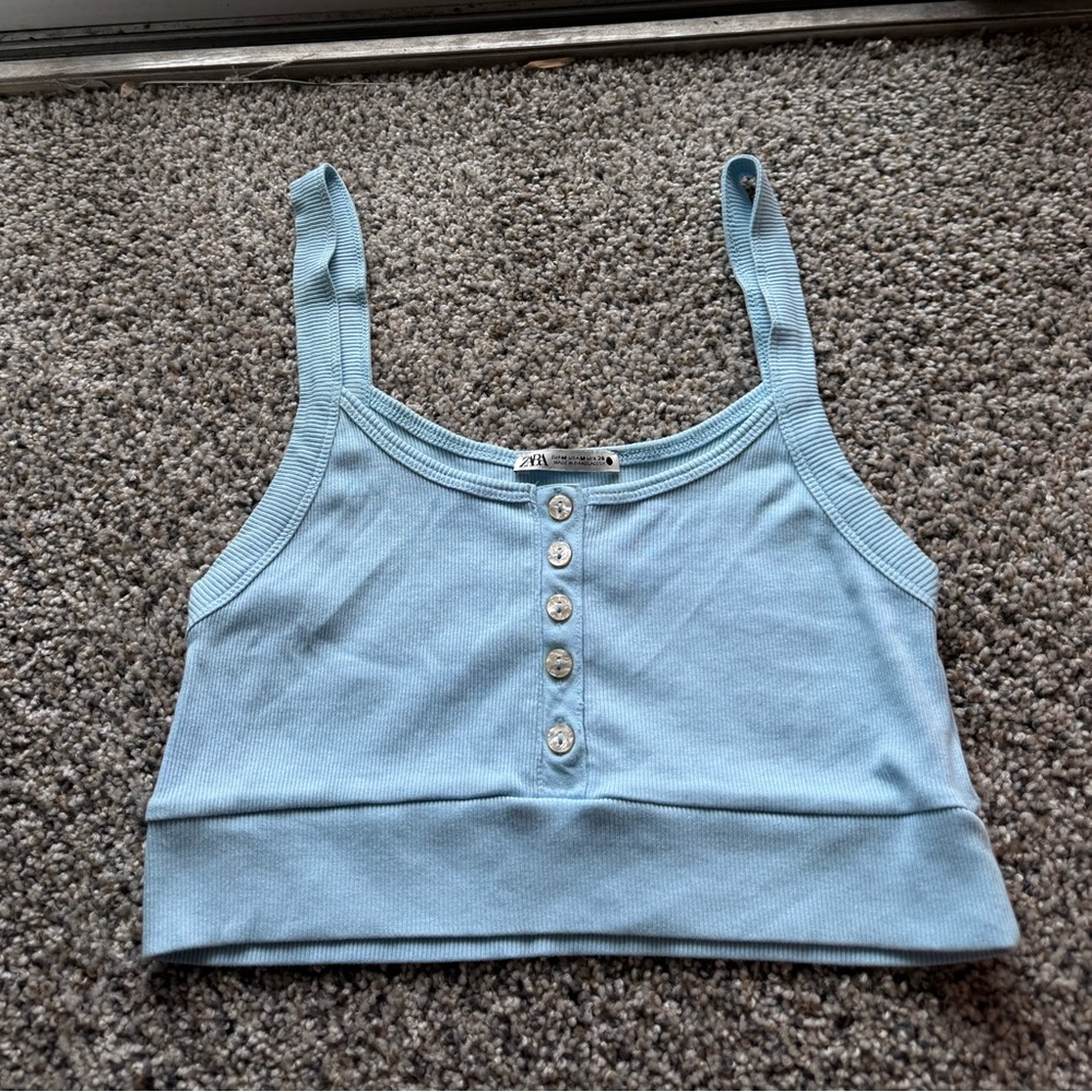 🩵Zara Baby Blue Ribbed Button-Front Camisole